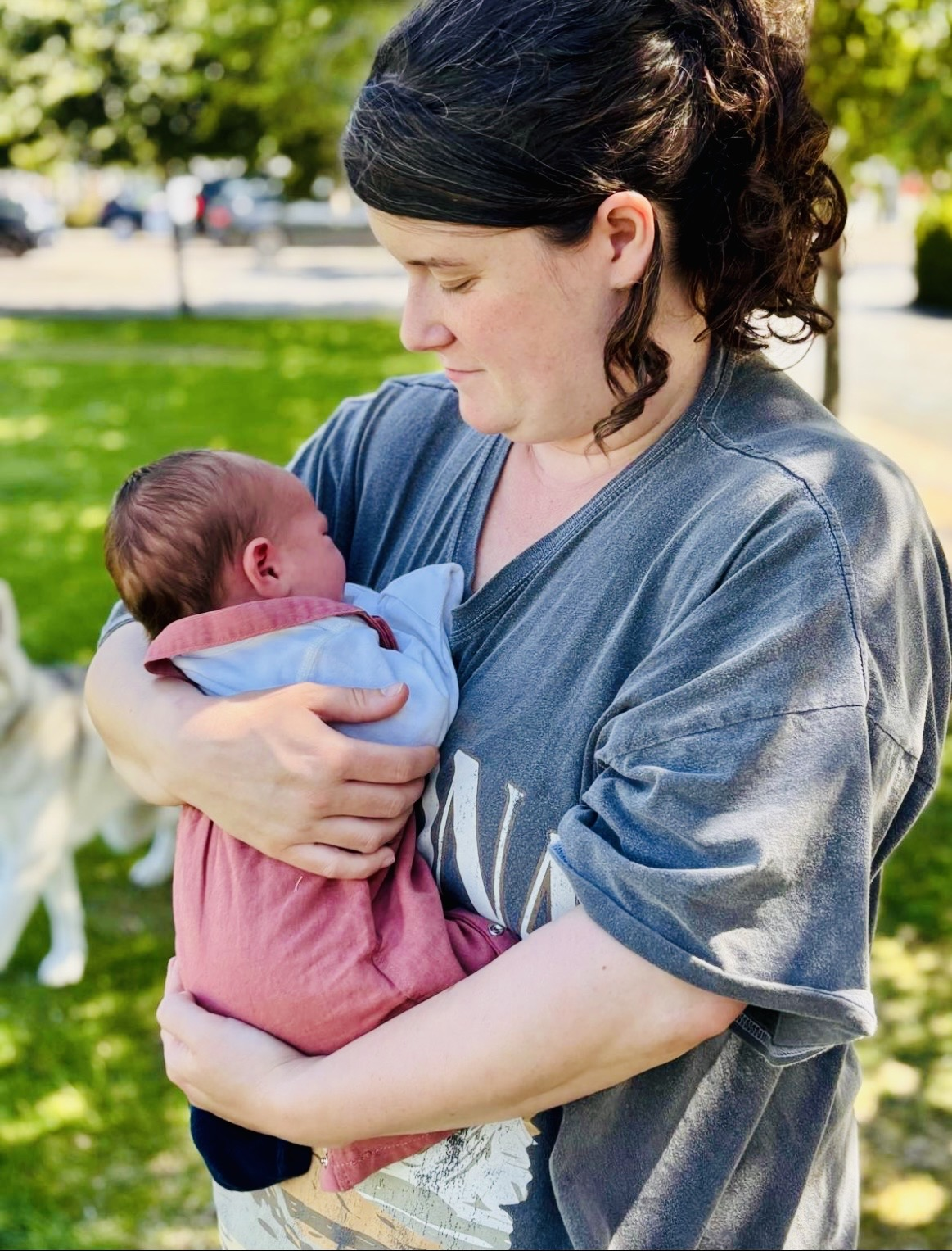 Jolly & Wick founder Hailey with her newborn son